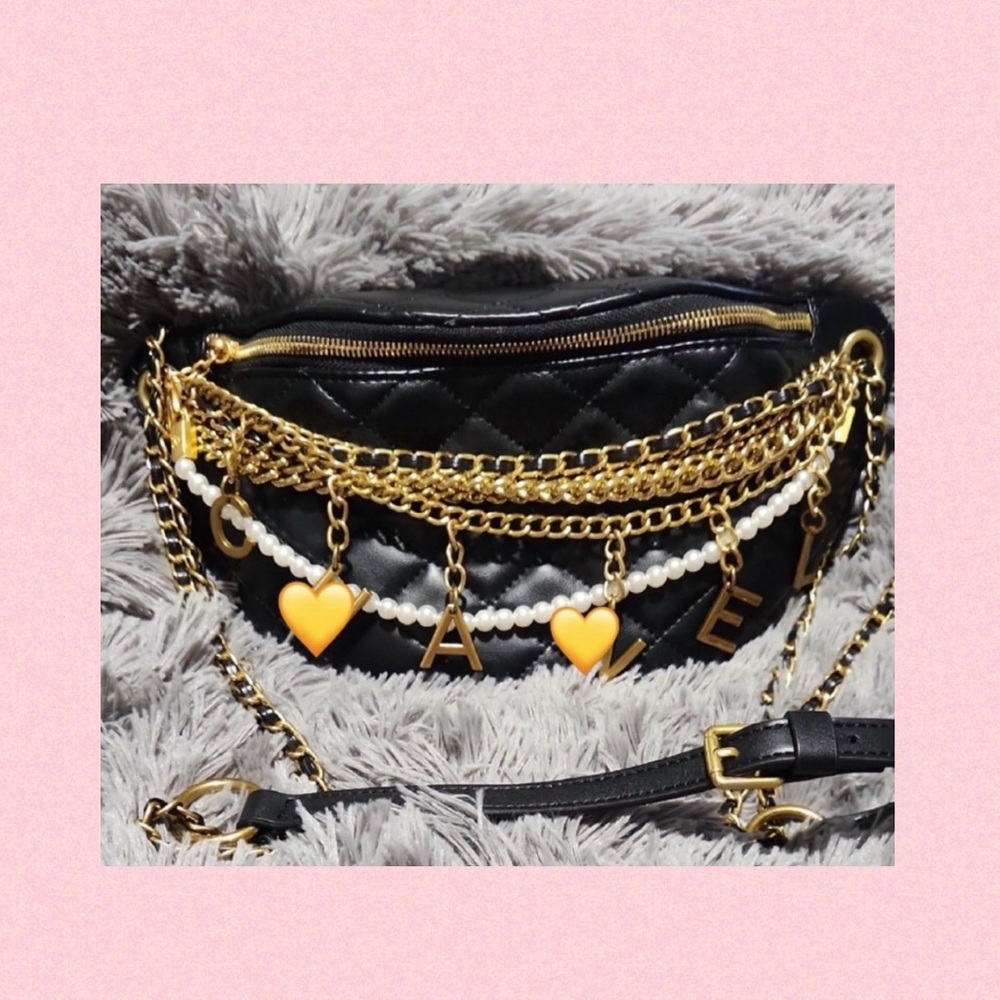 Black Quilted Bum Bag with Gold Accents